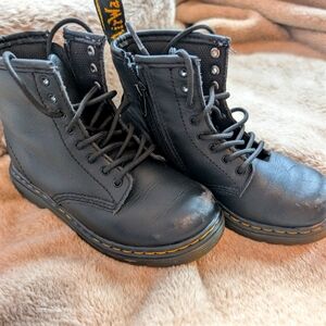 Dr. Martens Black Boots with Yellow Accents Kids Leather
